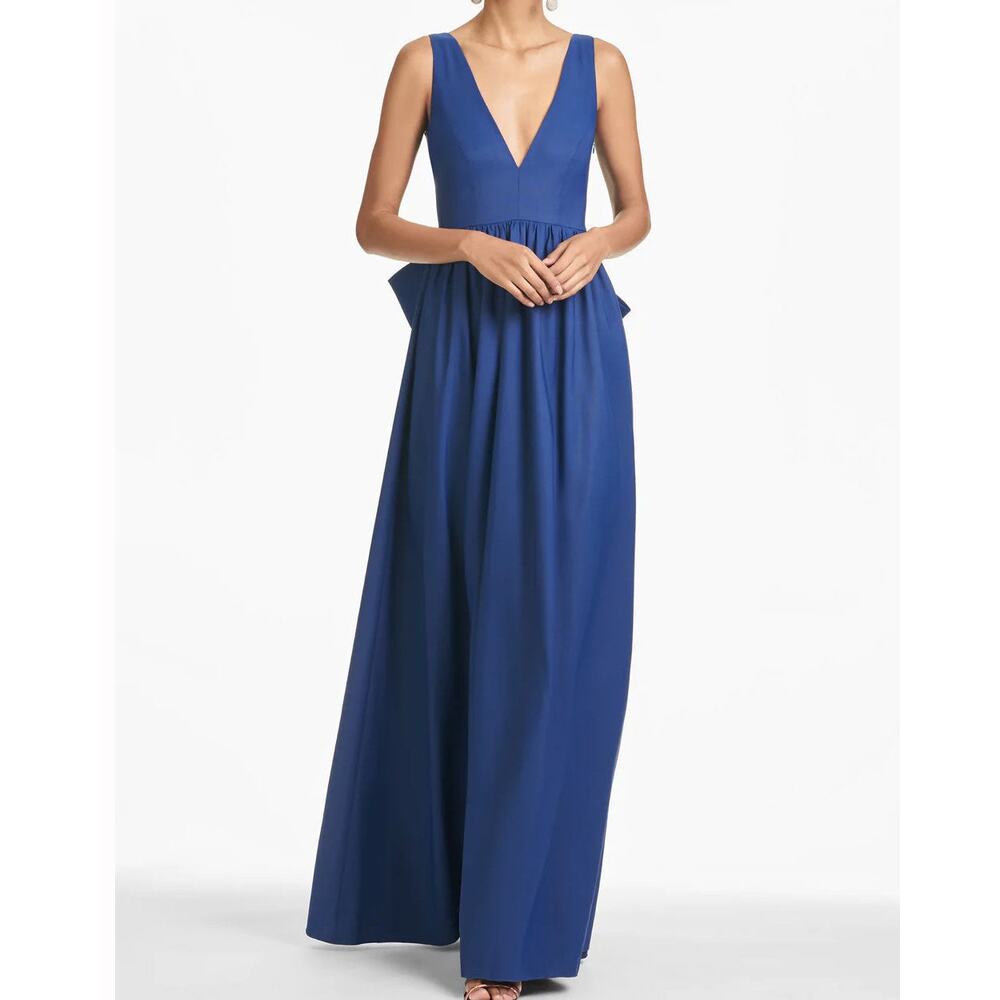 Sachin & Babi Katrina Midnight Blue Sleeveless V-Neck Bow Back Cocktail Gown 14 - Picture 2 of 14